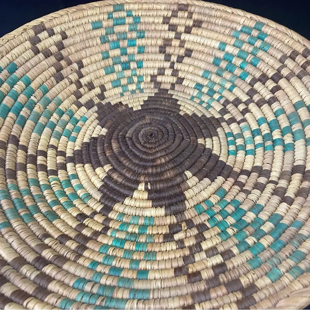 African Hand Woven Coiled Star Pattern Wall Basket 15” Diameter